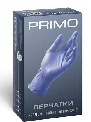 Перчатки нитрил Primo ZHP Ice Blue Nitrile 7г неоп, текстура пальцы, цв.фиол-гол р.XL (50п/10уп) ЧЗ*